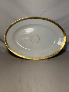 Haviland Limoges France White Oval Serving Plate with Gold Rim